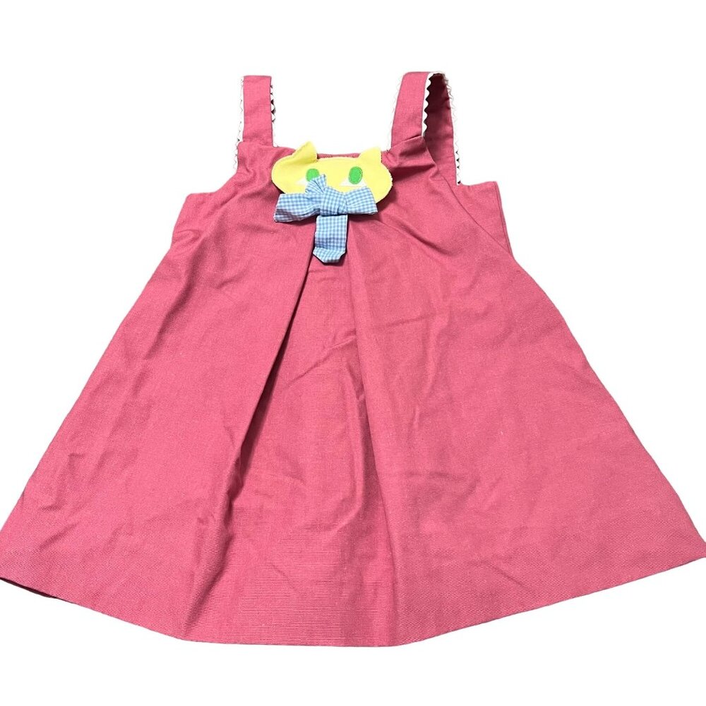 VTG 70s Chocolate Soup Girls Pink Cat Bow Pinafore Jumper Dress Size 6X